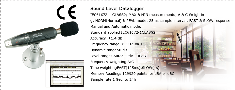 DT-173 Sound Level Datalogger IEC61672-1 CLASS2; MAX & MIN measurements; A  & C Weighting